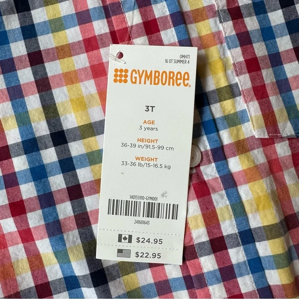 Gymboree Primary Color Plaid Short Sleeve Button Down Shirt 3T